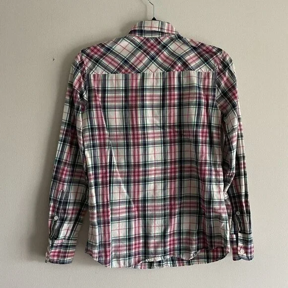 J.Crew Women 00 Mint Strawberry Plaid Cotton Preppy Button Front Boy Shirt - Picture 11 of 11